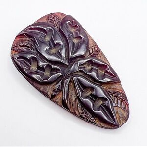 Vintage Carved Rootbeer Bakelite Brooch